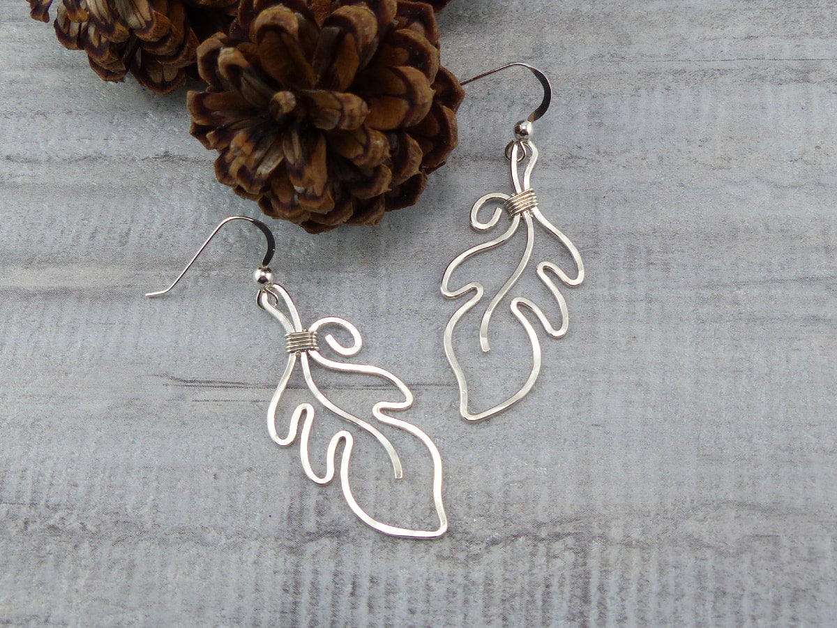 Silver Leaf Earrings Autumn Accessories Sterling Silver Dangle